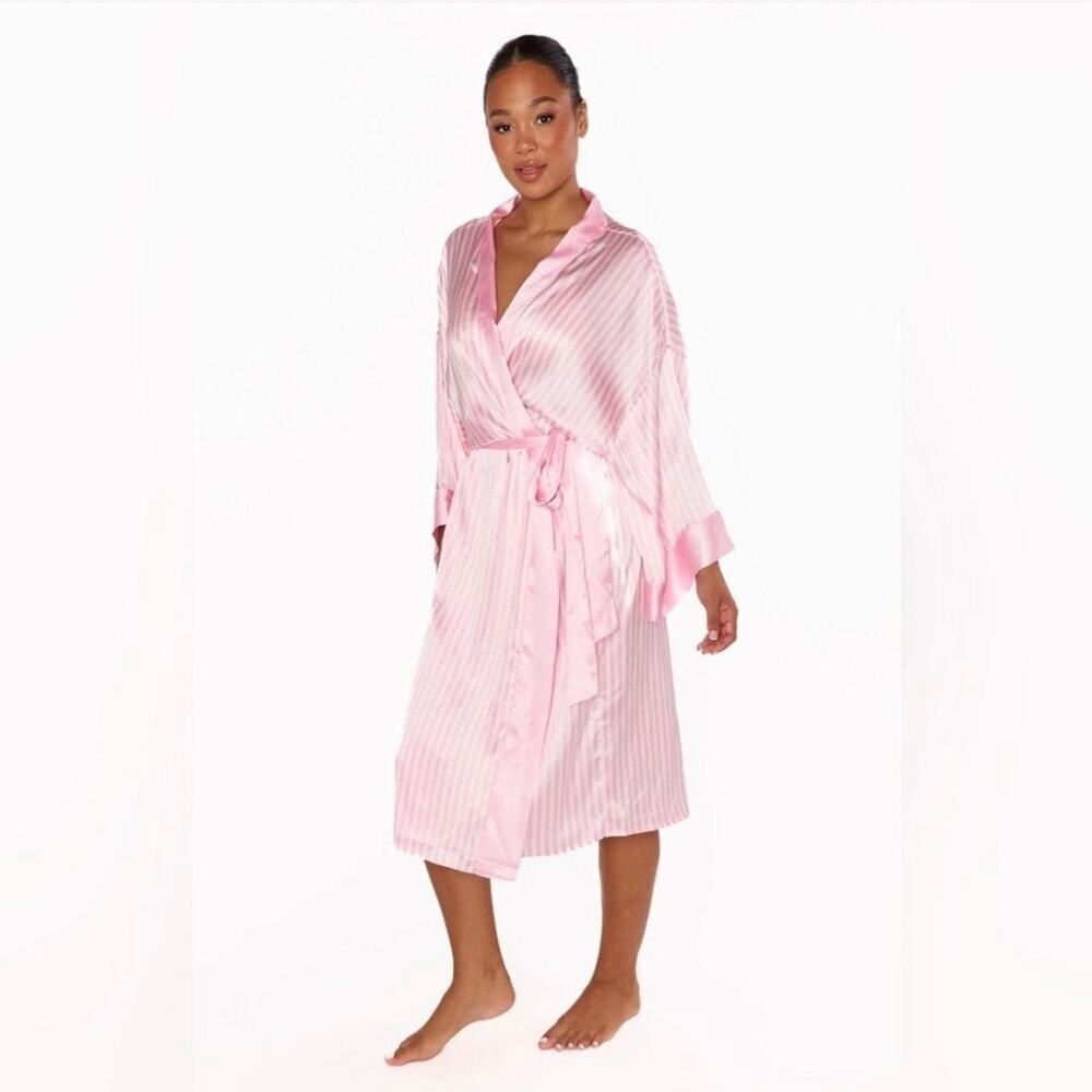 NWT Show Me Your Mumu x Curateur The Harlow Robe Pink White Stripe OS Barbiecore